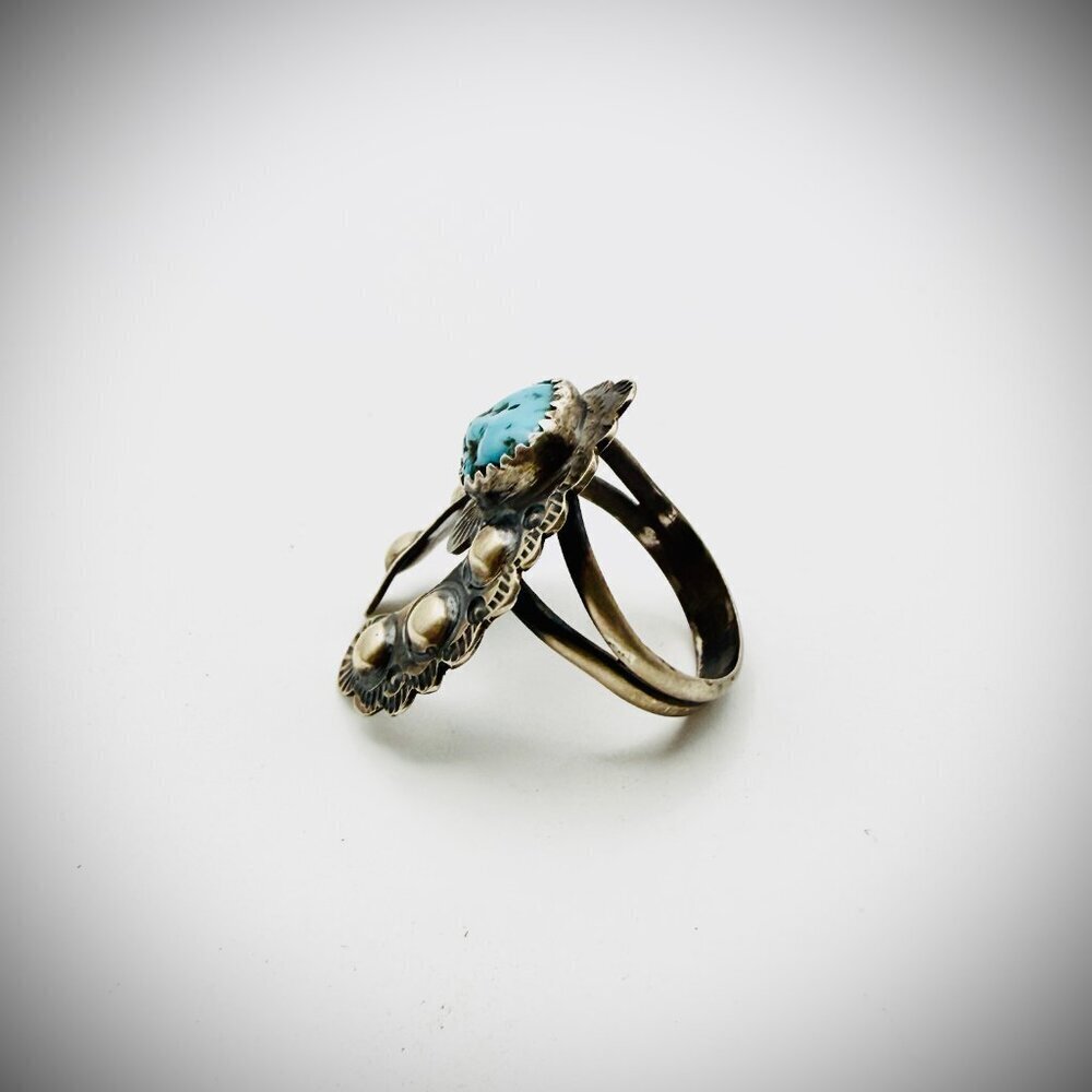T. YAZZIE NAVAJO STERLING TURQUOISE NAJA RING SIZE 8.5 - Picture 3 of 5